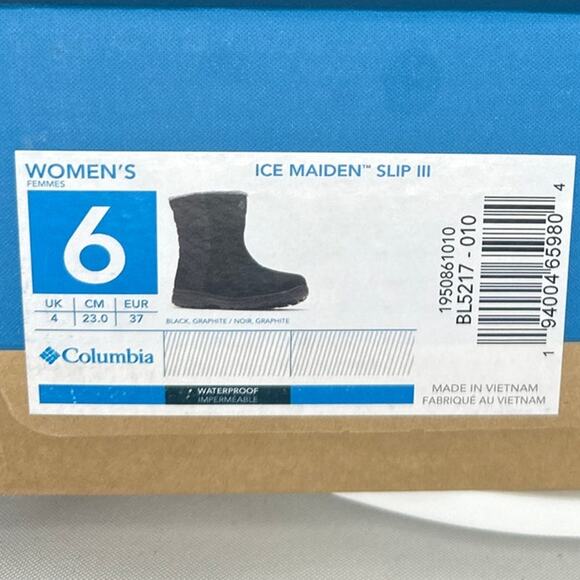 NIB NEW Women's Columbia Ice Maiden Slip III Black SZ 6 Waterproof Winter Boots - Picture 8 of 8